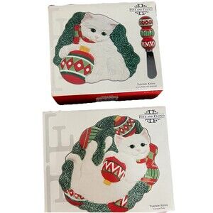 Fitz and Floyd Yuletide Kitten Snack Plate with Spreader and Canape Plate NEW